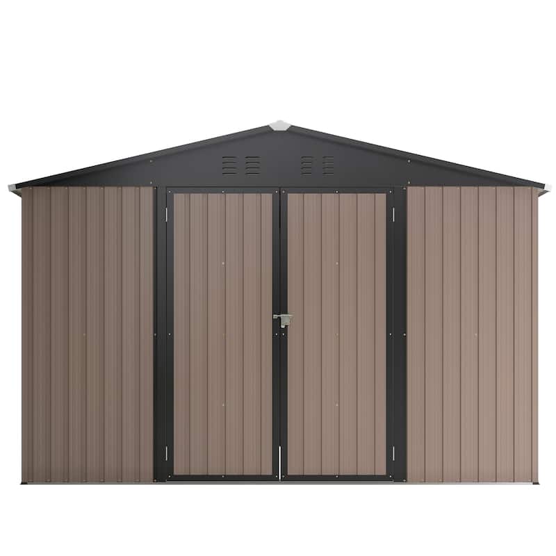 GDFStudio - Cassandra Large 10 x 10 FT Outdoor Metal Storage Shed with Lockable Doors