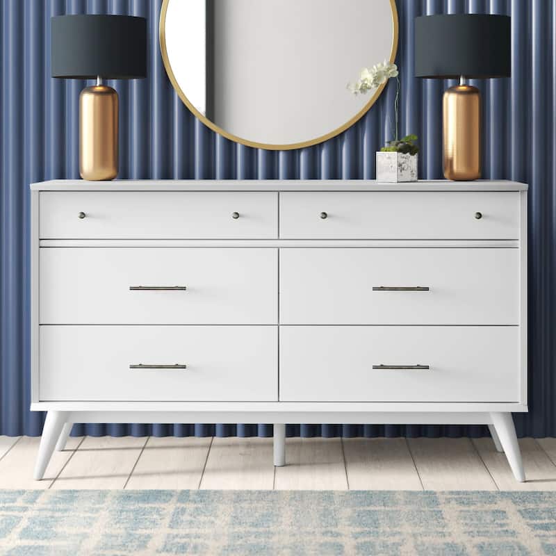Mid-Century Castahno Solid Wood Six Drawer Dresser - White - 6-drawer