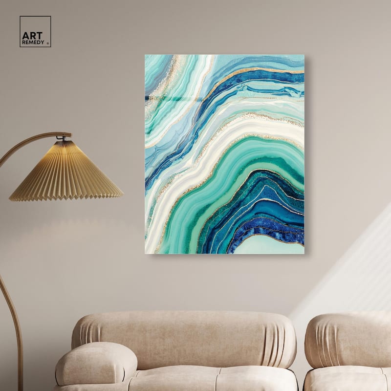 Blue Green Abstract Agate I Acrylic by Art Remedy, Ready to Hang