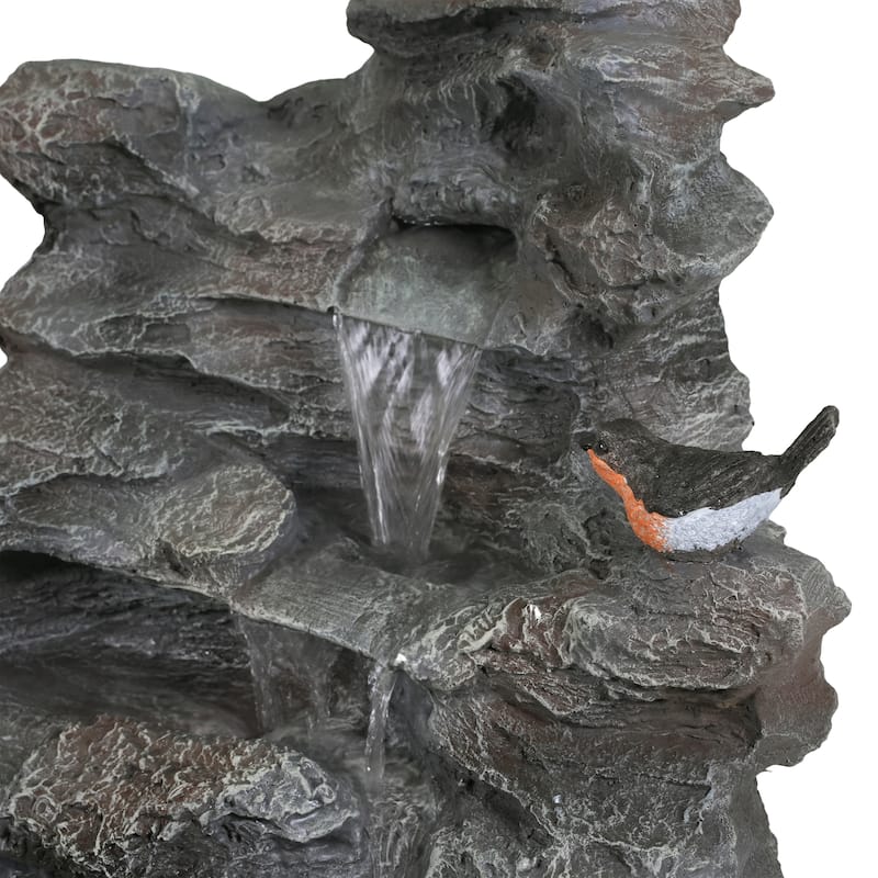 4-Tiered Concrete Rock Waterfall Fountain,20.8"H-Garden Decor with LED Lights,Weather-Resistant,Soothing Water Sound Ambiance
