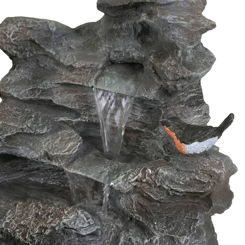Christopher Knight Home - Hailey 4-Tiered Concrete Rock Waterfall Fountain Outdoor Garden Decor with LED Lights