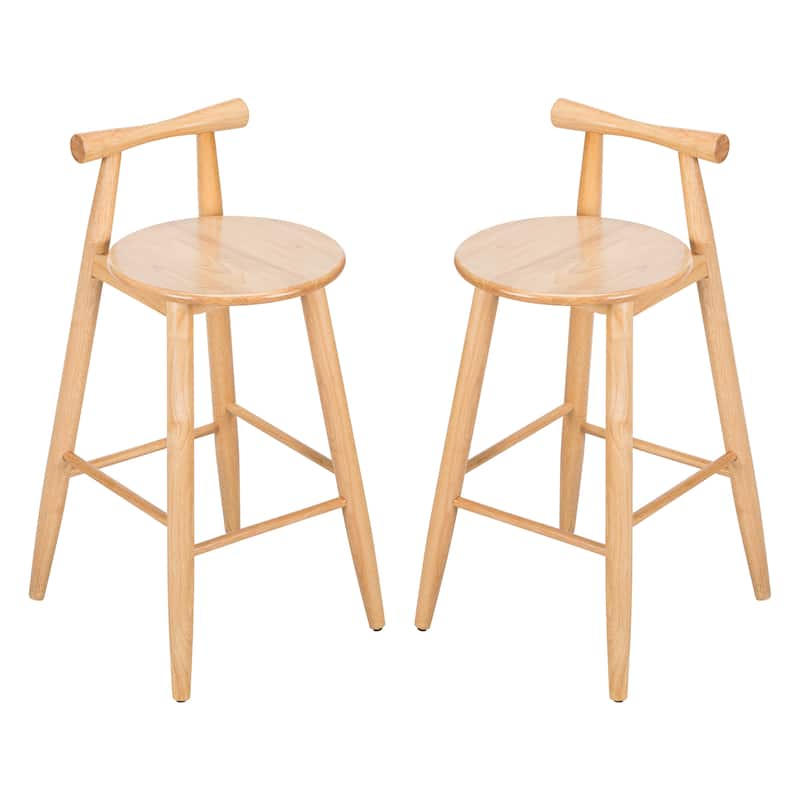 Roomfitters Grove Indoor Rubberwood Barstools with Cross Bar Backrest, Natural Finish Set of 2 - Beige