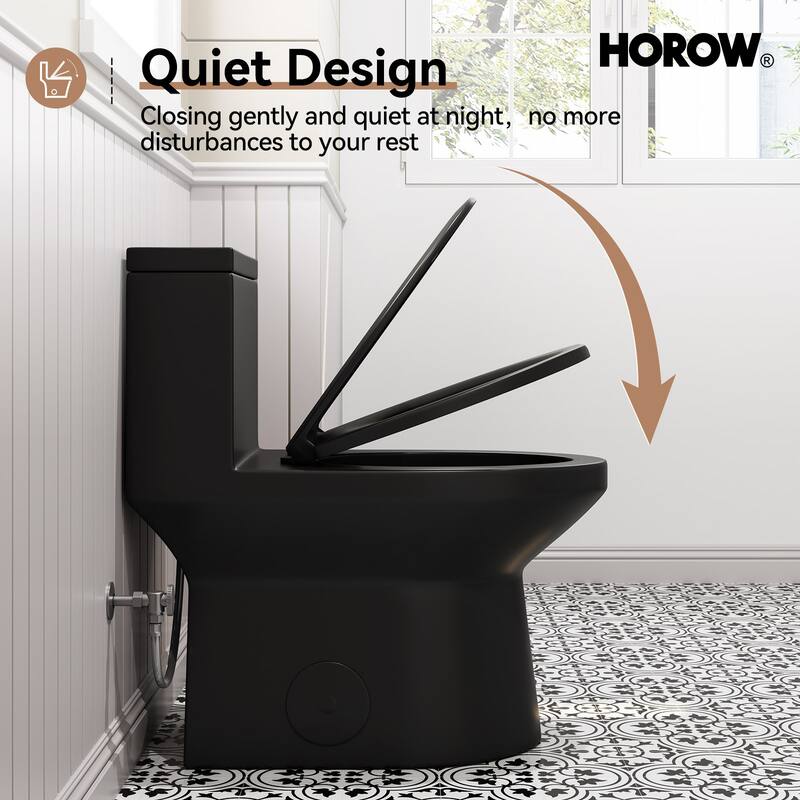 HOROW One Piece 0.8/1.28 GPF Dual Flush Elongated Black Toilet with Soft Close Seat - N/A