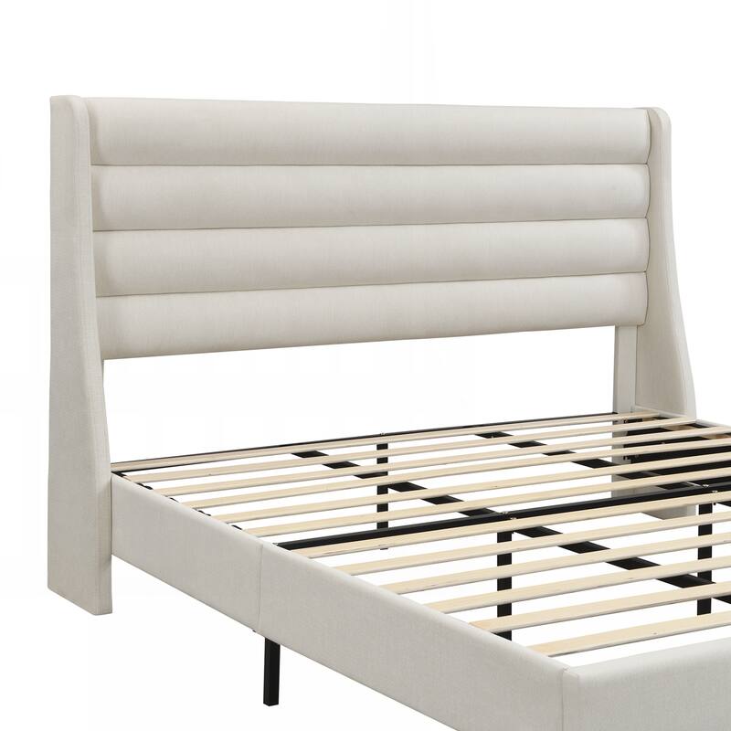 King Size Bed Frame High Headboard Upholstered Platform Bed
