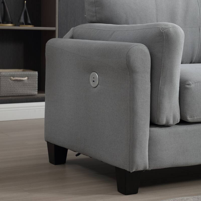 Oversized Modern 3-seat Gray Fabric Sofa with USB Charger