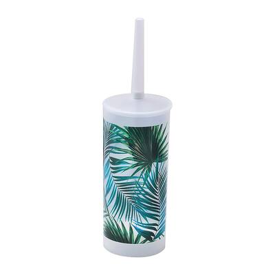 Tropical Print Plastic Toilet Brush and Holder Set - 3.8" L x 3.8" W x 13.8" H