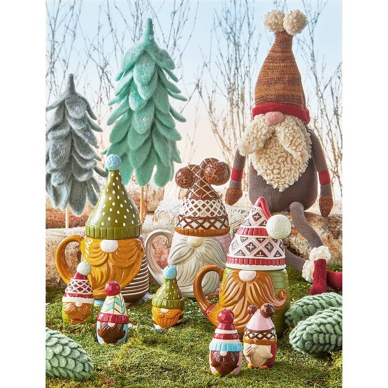 Valter Gnome Lidded Mug 18oz Ceramic Drinkware Multicolor Christmas Design Hand Wash Only 9.5in H x 6.34in L x 4.7in W