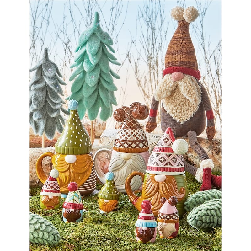 Wooly Felt Christmas Tree with Log Base - Small Dark Green Holiday Decor Figurine, 13" H x 3.5" L x 3.5" W