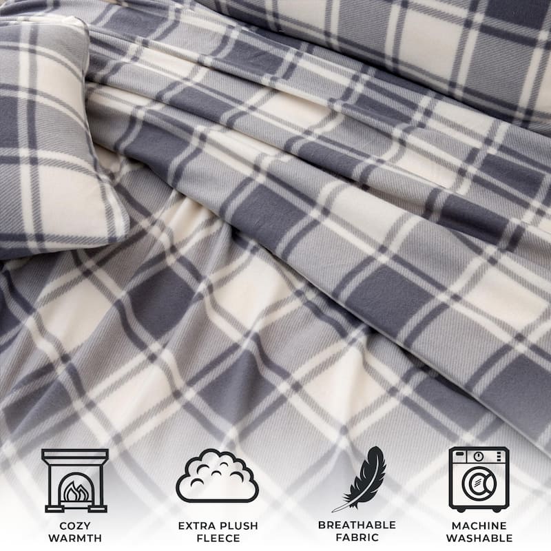 Great Bay Home Super Soft Extra Plush Plaid Fleece Bed Sheet Set