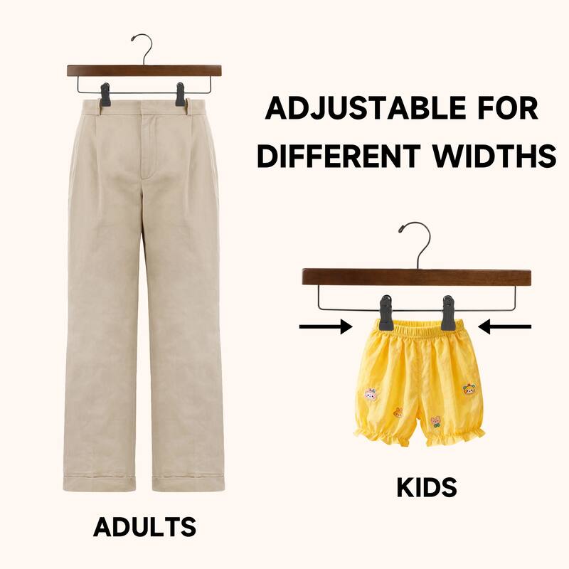 BP4U Premium Wooden Pants Hangers with Adjustable Clips, Solid Wood Skirt Hangers for Jeans, Slacks, Dresses