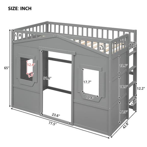Solid Construction Twin Size House Kids Bed Loft Bed With Ladder