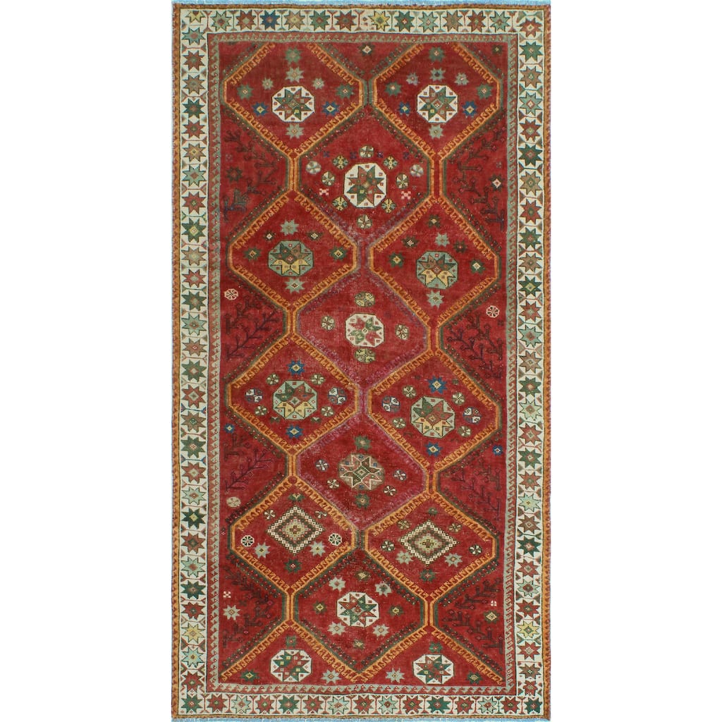 Vintage Distressed Doreida Red/Ivory Runner - 4'10" x 9'2"