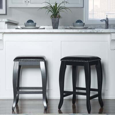 Hillsboro Faux Leather Square Top 24-inch Counter Stool