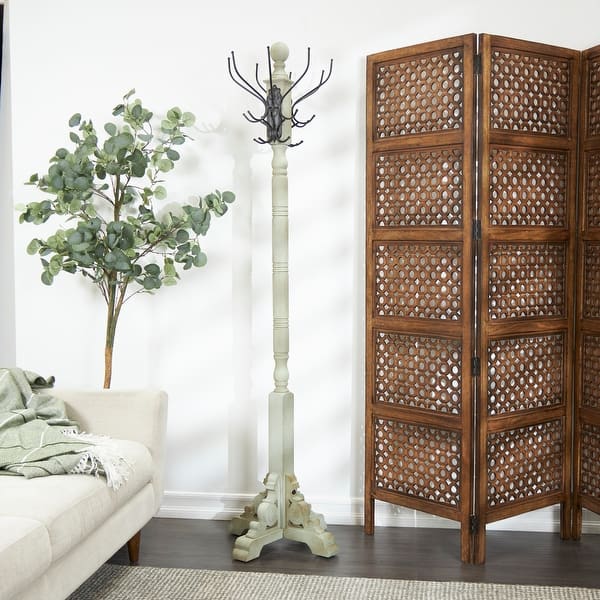 slide 2 of 18, Gray Wood Vintage Style 12 Hook Scroll Coat Rack with Black Metal Hooks