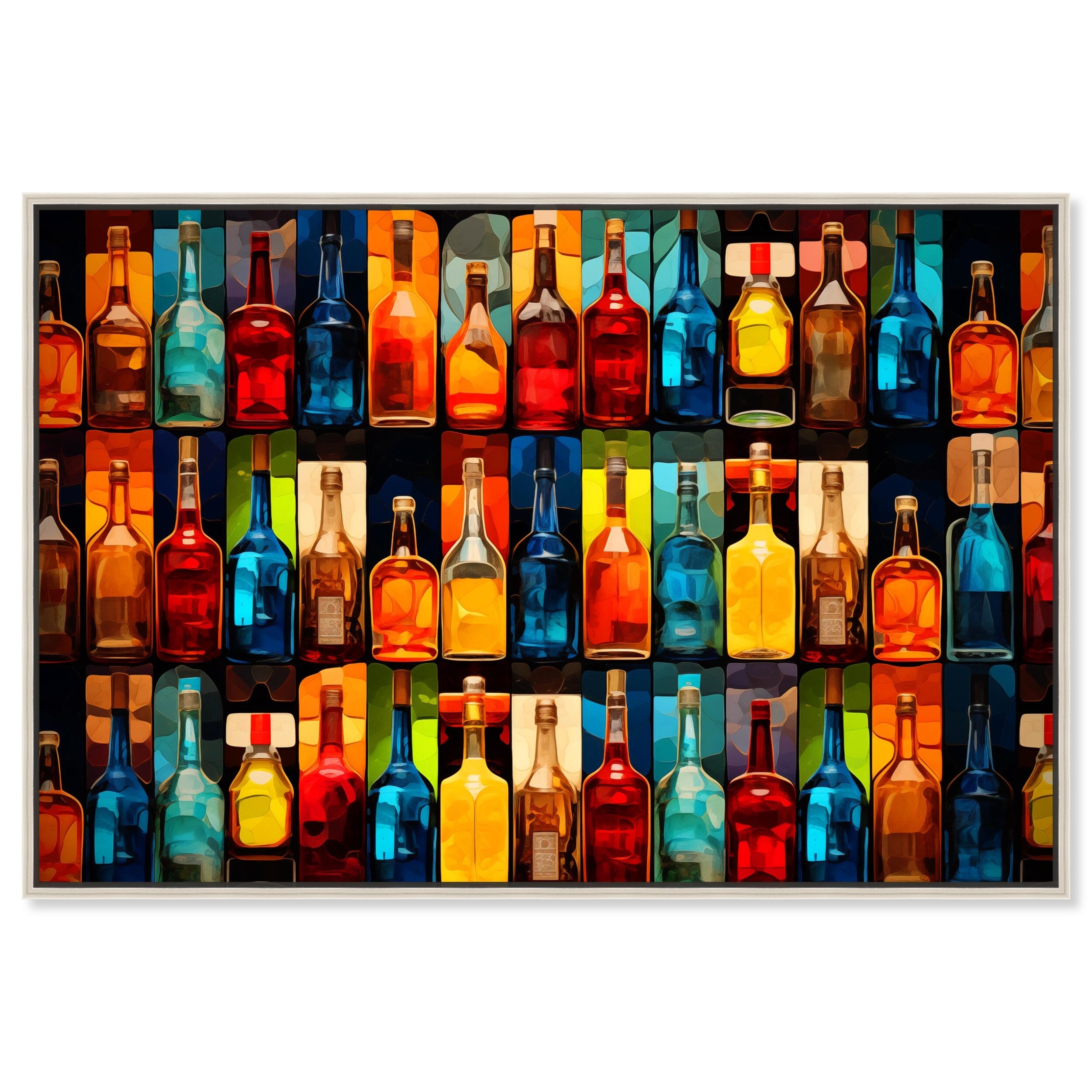 Wall Of Bottles Retro Drinks Bar Cart Print Canvas Wall Art by Notoriart
