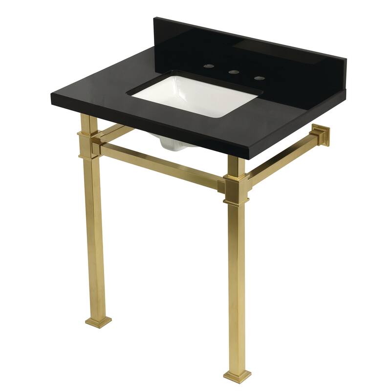 Kingston Brass KVPK30KSQ Monarch 30" Rectangular Granite, Stainless - Black Granite / Brushed Brass