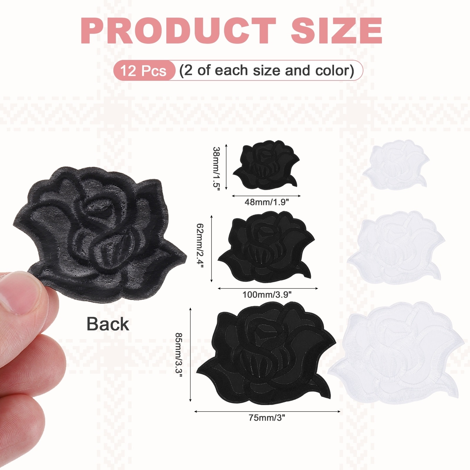 Rose Iron-On Patches, Rose Embroidered Patch Applique Flower Sew on Patch Repair Decoration for Clothing Backpack