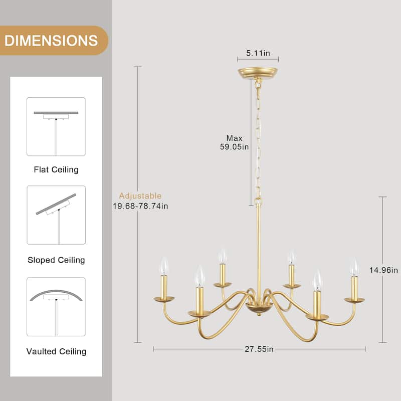 6-Light Rustic Farmhouse Simple Candle Chandelier for Bedroom, Kitchen, Living Room and Foyer