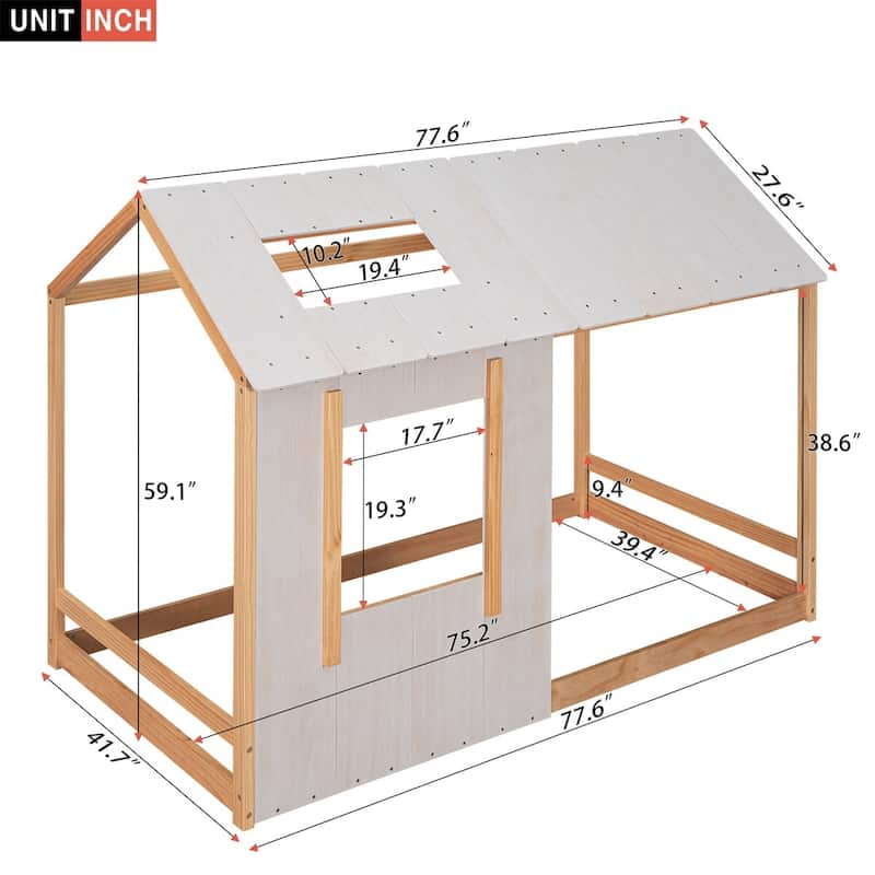 Merax Twin Size House Platform with Roof and Window