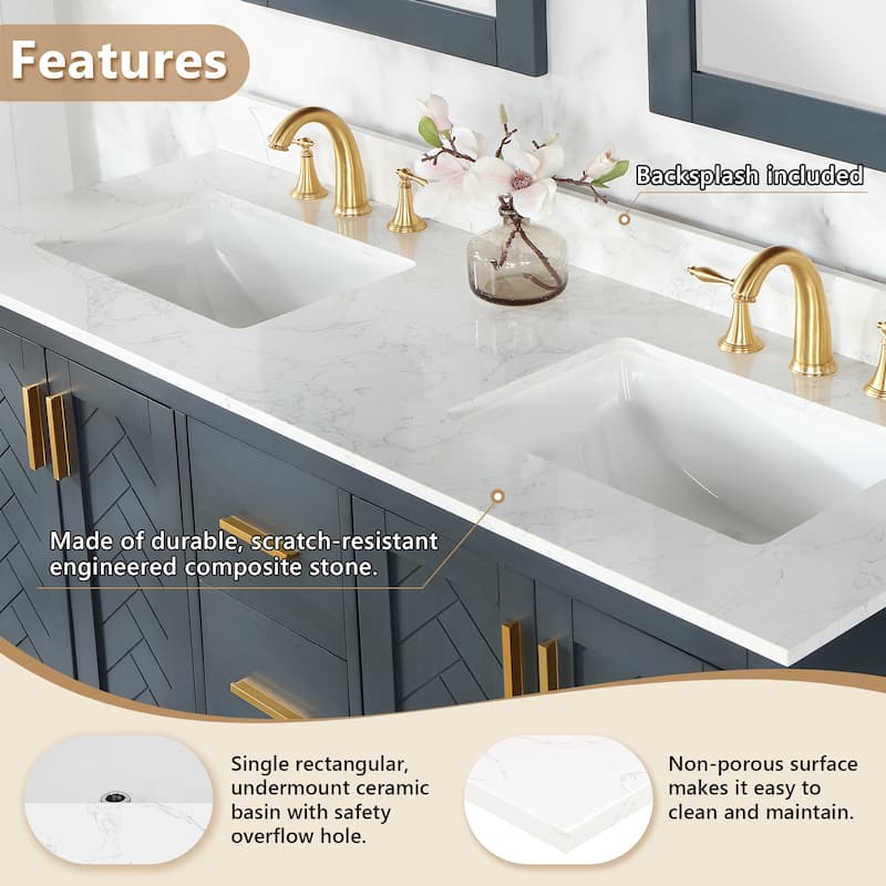 Altair Ceres Engineered Stone Vanity Top in Grain White Without Cabinet