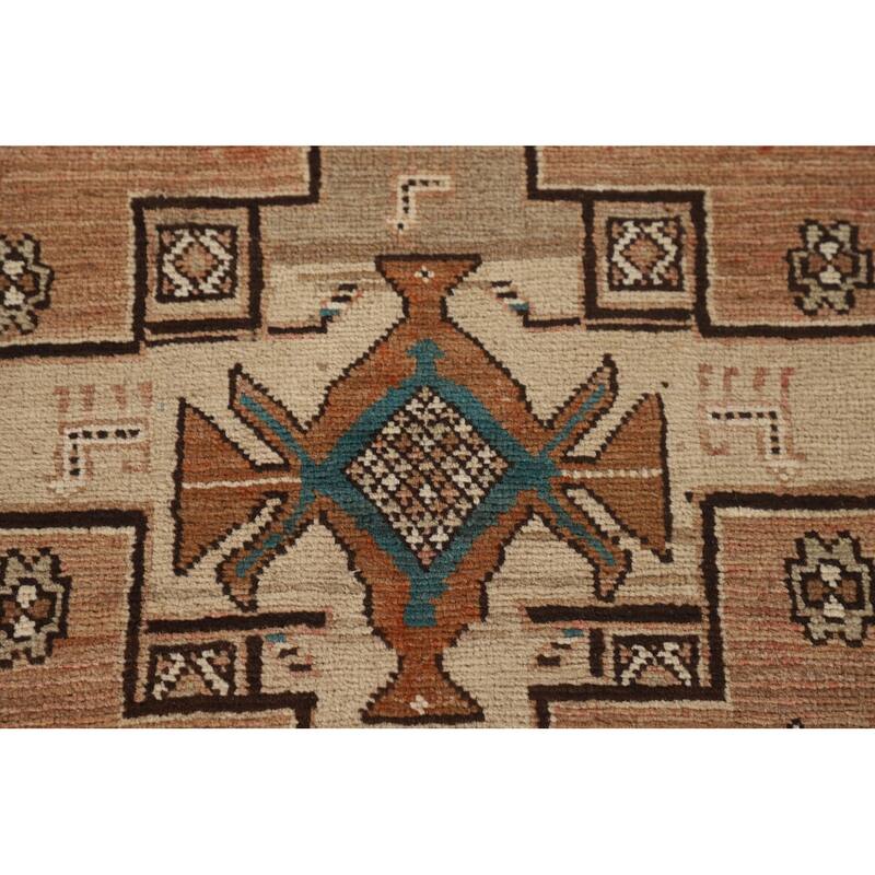 Geometric Heriz Persian Vintage Runner Rug Handmade Wool Carpet - 3'9"x 13'1"