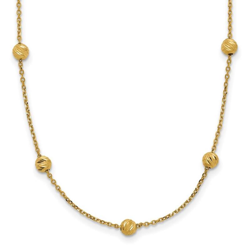 Curata 14k Yellow Gold Textured 5mm Beads Station Necklace, 17"