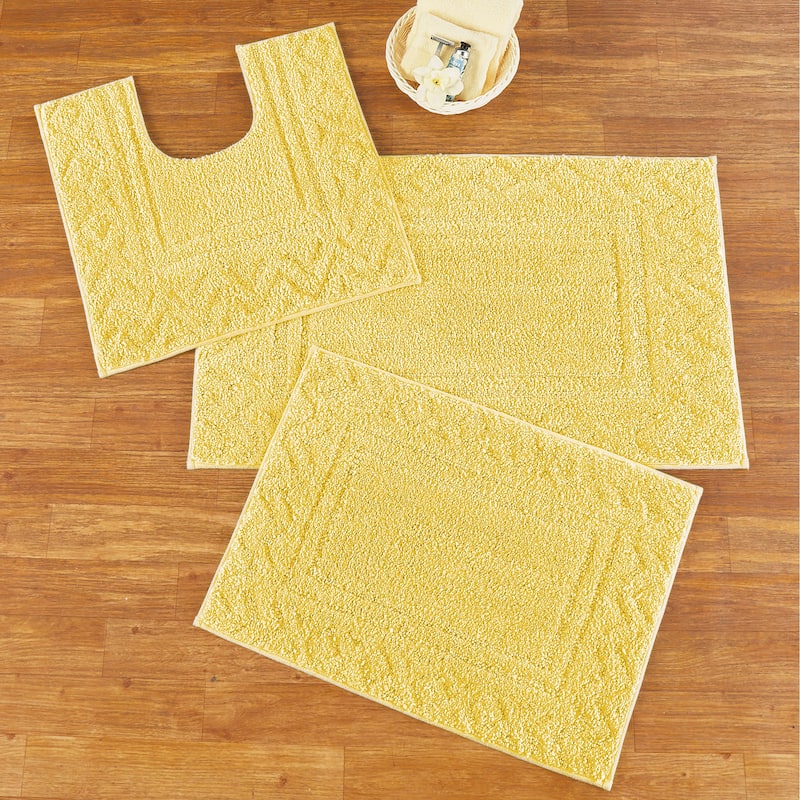 3-Piece Diamond Border Skid-Resistant Bath Rug Set