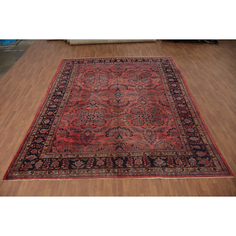 Hand Knotted Oriental 100% Wool Carpet Traditional Floral Pink Sarouk Area Rug - 13' 3'' X 10' 3''