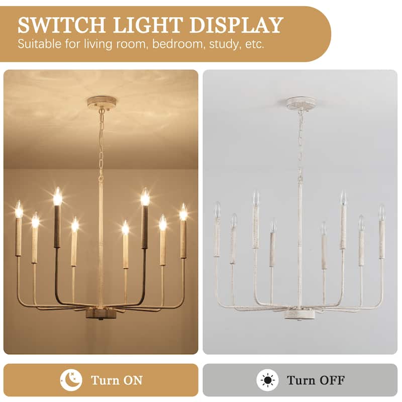 8-Light Modern Farmhouse Candle Chandelier for Kitchen Island Living Dining Room Bedroom