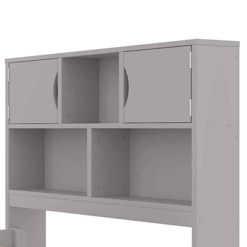 Twin Size Captain Platform Bed Frame with Storage Bookcases and Shelves,Four Drawers