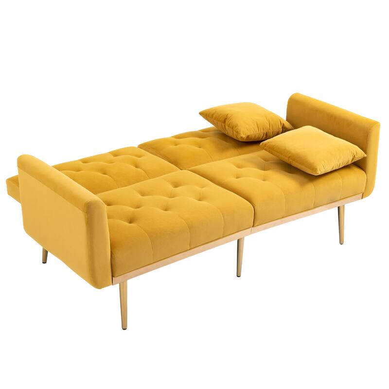 65.35" Velvet Futon Sofa Bed with Adjustable Backrest