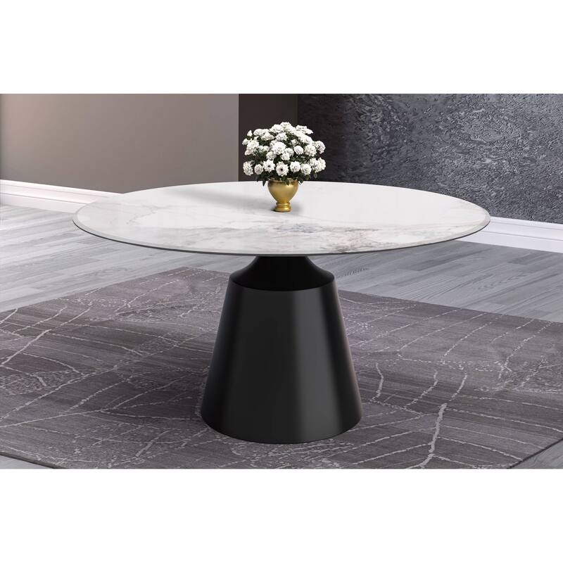 Prynn Dining Table with Round Top and Black Pedestal Base