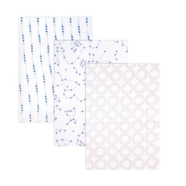 slide 1 of 1, Hudson Baby Infant Boy Cotton Muslin Swaddle Blankets, Blue Constellation, One Size - Blue Constellation - 3-Pack 3-Pack - Blue Constellation