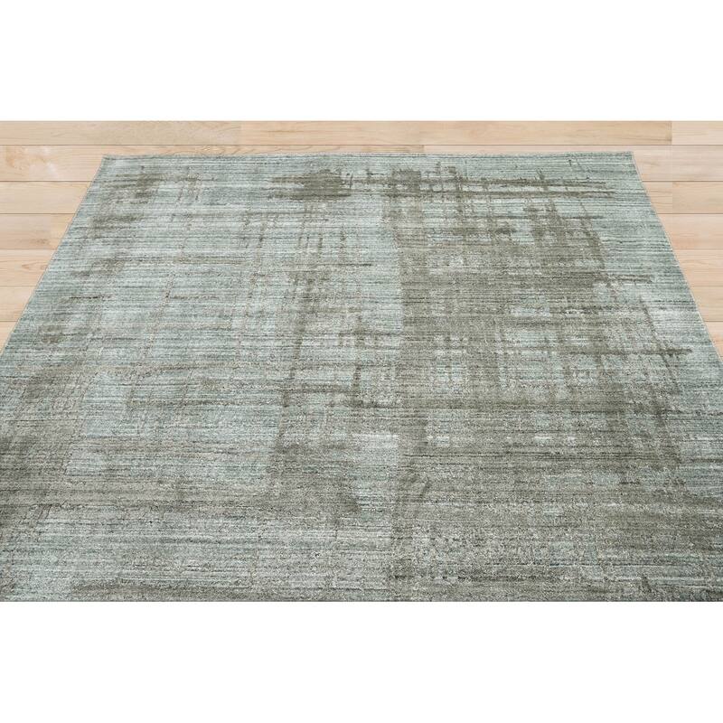 Hand Knotted Textured Gray Tibetan Wool Modern Oriental Area Rug - 8' x 9' 11''