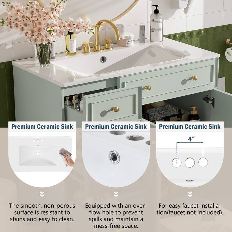 Modern Bathroom Vanity and Ceramic Sink Combo Set, 36" Bathroom Vanity Cabinet with Double-Layer Drawers & Adjustable Shelves