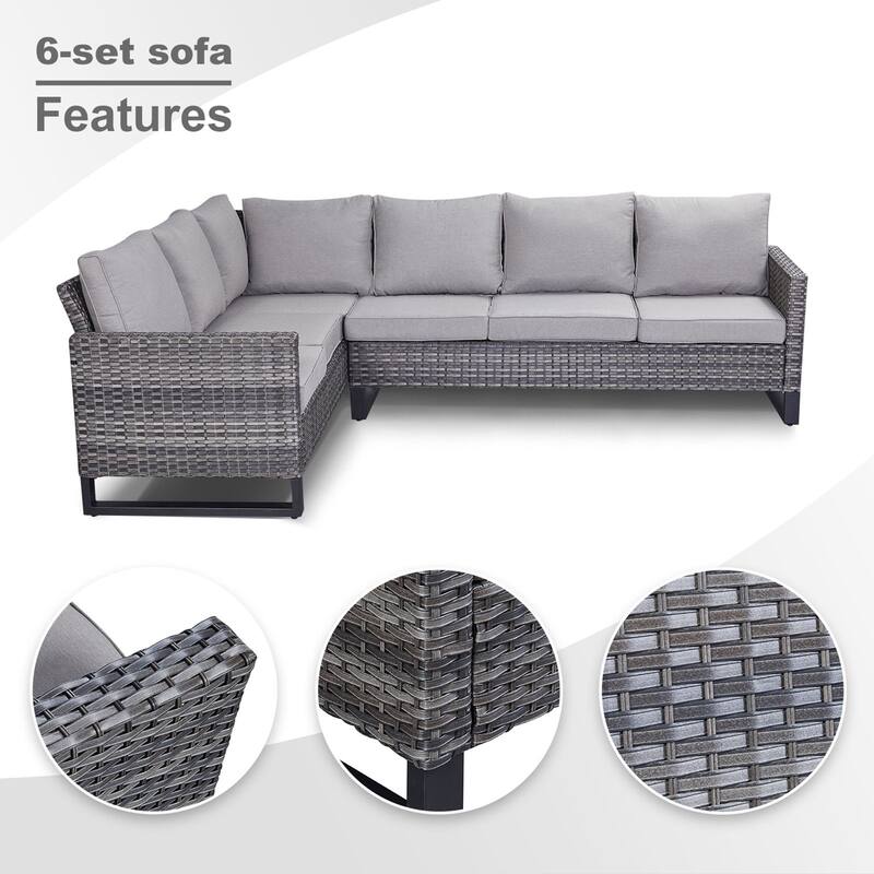 Gymojoy L-Shaped Outdoor Corner Sectional Sofa 6-seats Couch Conversation Set