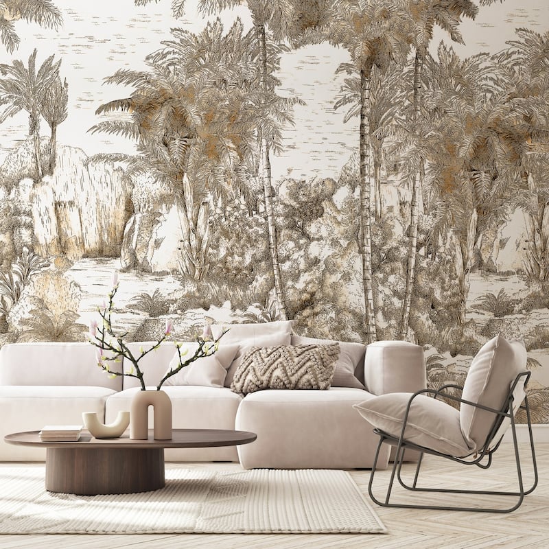 Monochrome Jungle Hand-Drawn Tropical Wallpaper Mural
