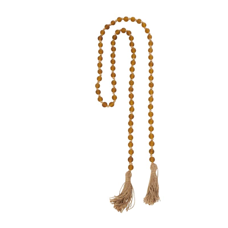 Glass Handmade Round Long Beaded Garland with Tassel with Knotted Brown Jute