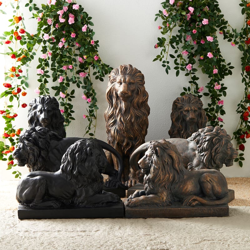 Glitzhome MGO Vintage Sitting & Lying Lion Guardian Garden Statue Porch Sculpture Indoor Outdoor