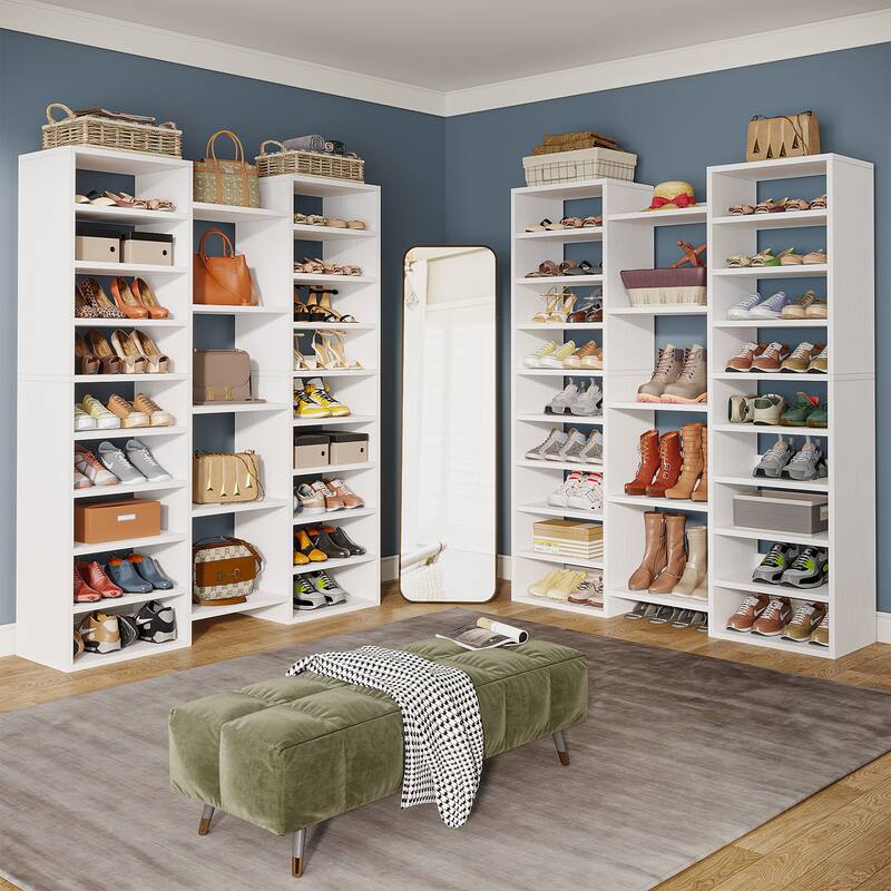 46 Pairs Shoe Storage Cabinet for Entryway, Living Room, Closet, White, 14 Tier - 47.2" W x 11.8" D x 59" H