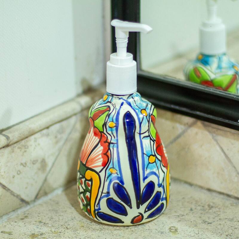 Novica Handmade Talavera Bouquet Ceramic Soap Dispenser - Multi