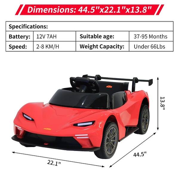 dimension image slide 3 of 4, Ride on Sports Car, 12V 7AH Battery Powered Electric Ride on Car with Remote Control