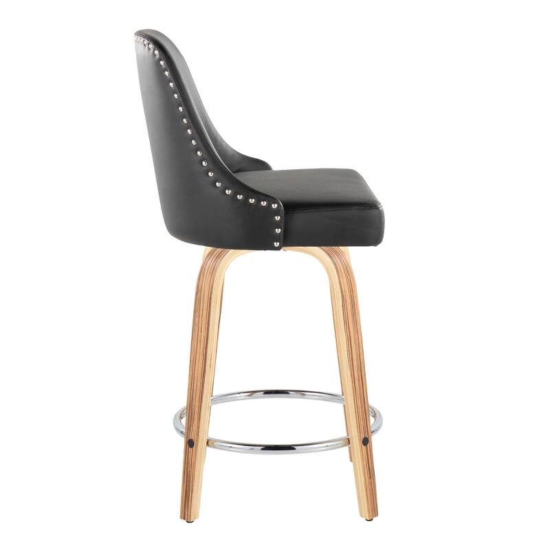 Porch & Den Studded Naldi 26" Fixed-Height Counter Stool with Bent Wood Legs & Round Footrest (Set of 2)