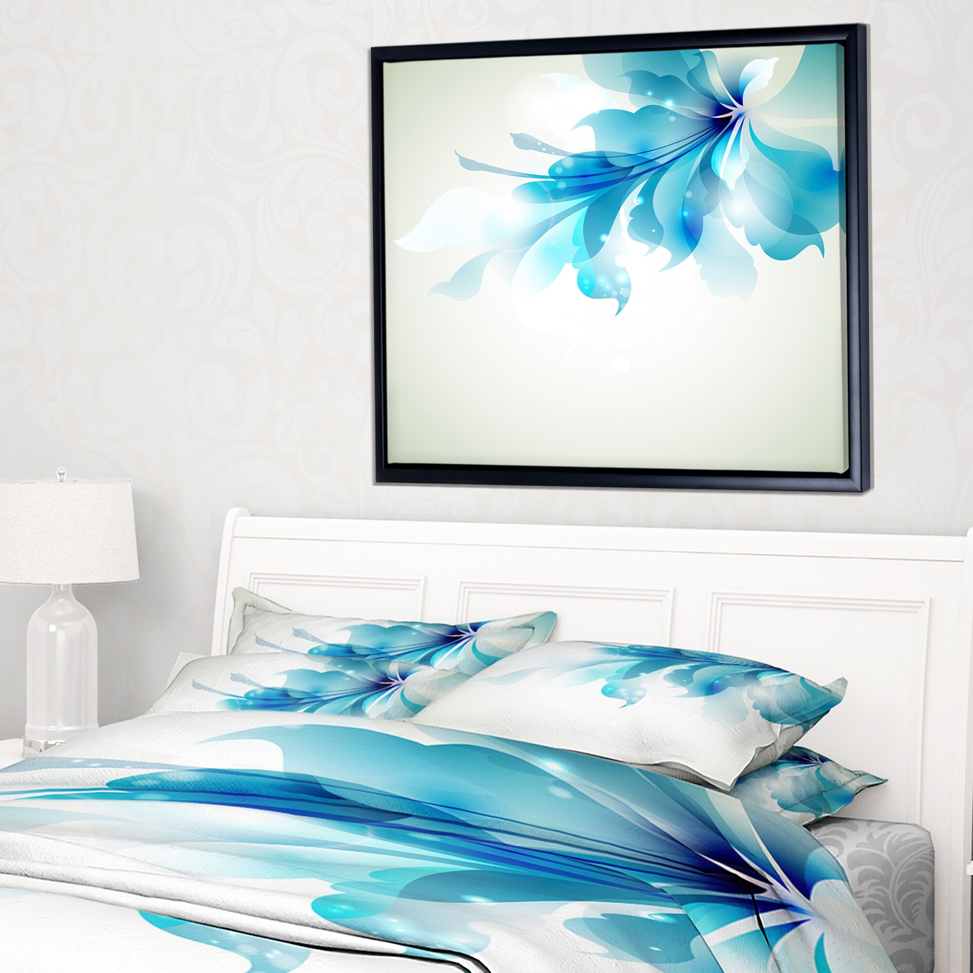 Shop Designart Tender Blue Abstract Flowers Floral Art Framed