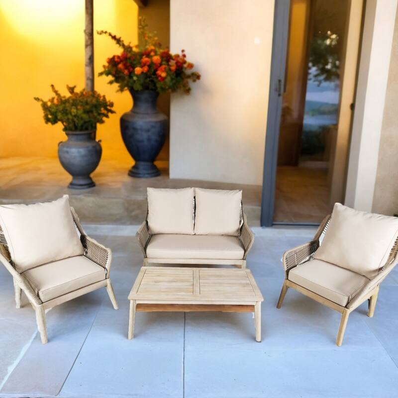 4-Piece Outdoor Acacia Wood Furniture Set with Coffee Table