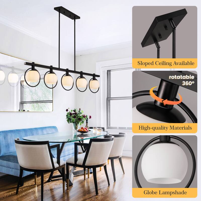 Modern 5-Light Linear Chandelier with Glass Shape