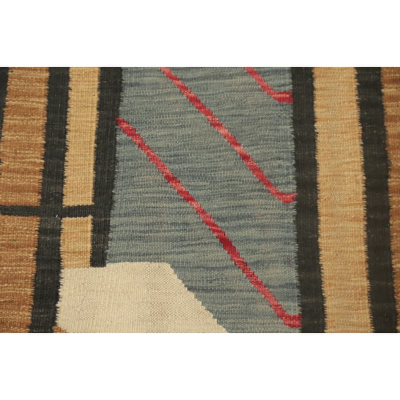 Hand Woven Oriental 100% Wool Carpet Southwestern Geometric Multi-Colored Kilim Runner Rug - 7' 9'' X 2' 3''