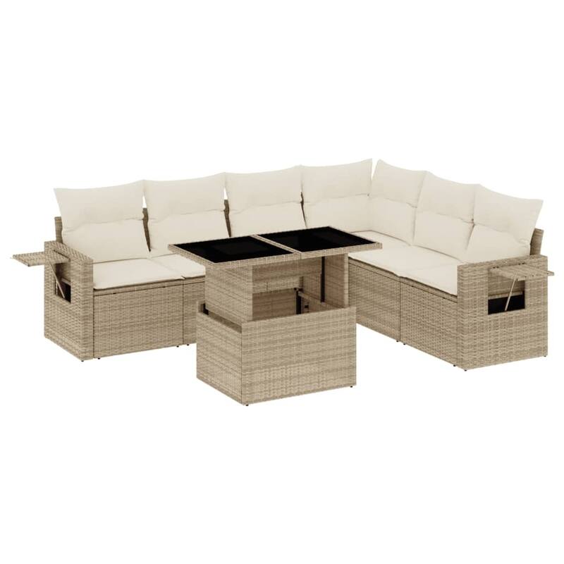 vidaXL Patio Sofa Set with Cushions Outdoor Furniture 7 Piece Poly Rattan - 21.7 x 39.4 x 28.7
