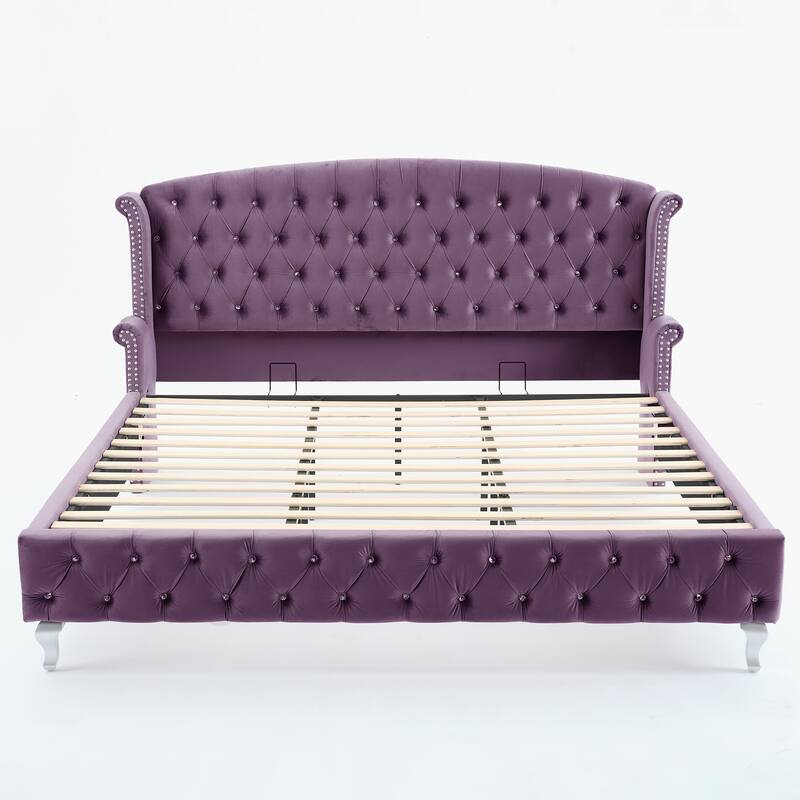 Christopher Knight Home - Larkswood Velvet Upholstered King Size Bed Frame with Wingback Headboard