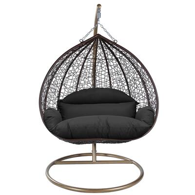 2-Person Egg Swing Chair in Brown Stainless Steel 2-Seater Porch Swing with Stand for Outdoor and Indoor - 77.95" Height